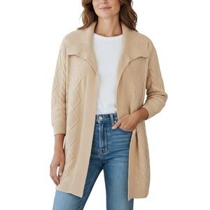 Marc New York Andrew Marc NWT Oatmeal Open Front Knit Cardigan Sweater Womens L